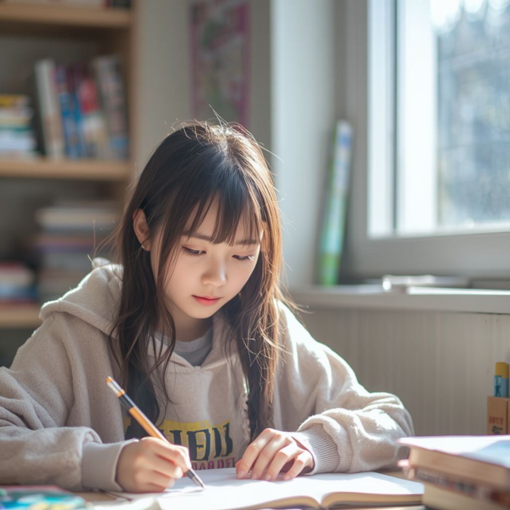 理科を勉強している中学生
